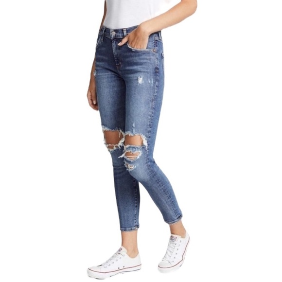 AGOLDE Sophie Distressed Cropped High Rise Ripped Denim Jeans size 26 - Picture 1 of 14